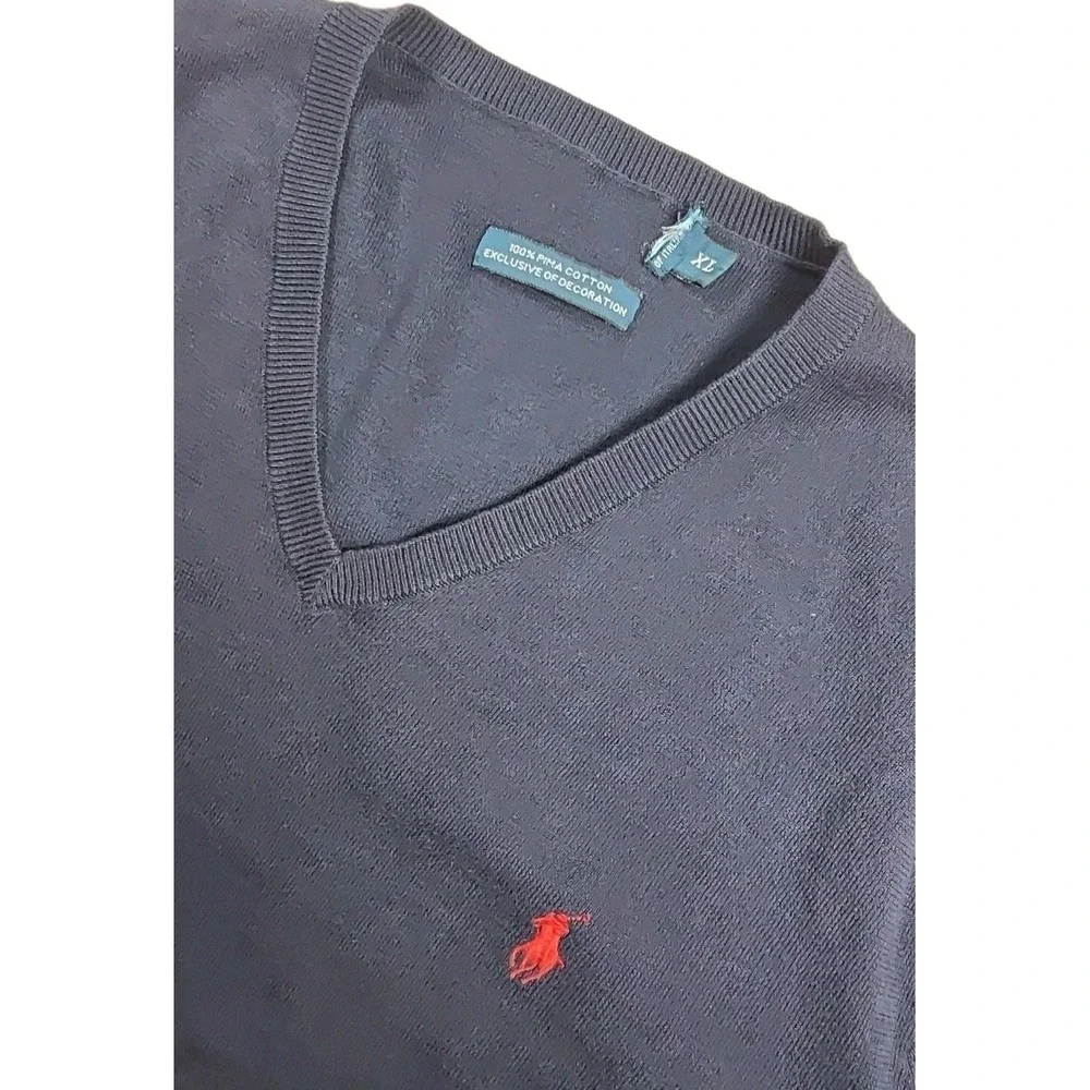 Polo Ralph Lauren Navy Blue Pima Cotton V-Neck Sweater Vest XL‎ Mens Preppy Golf